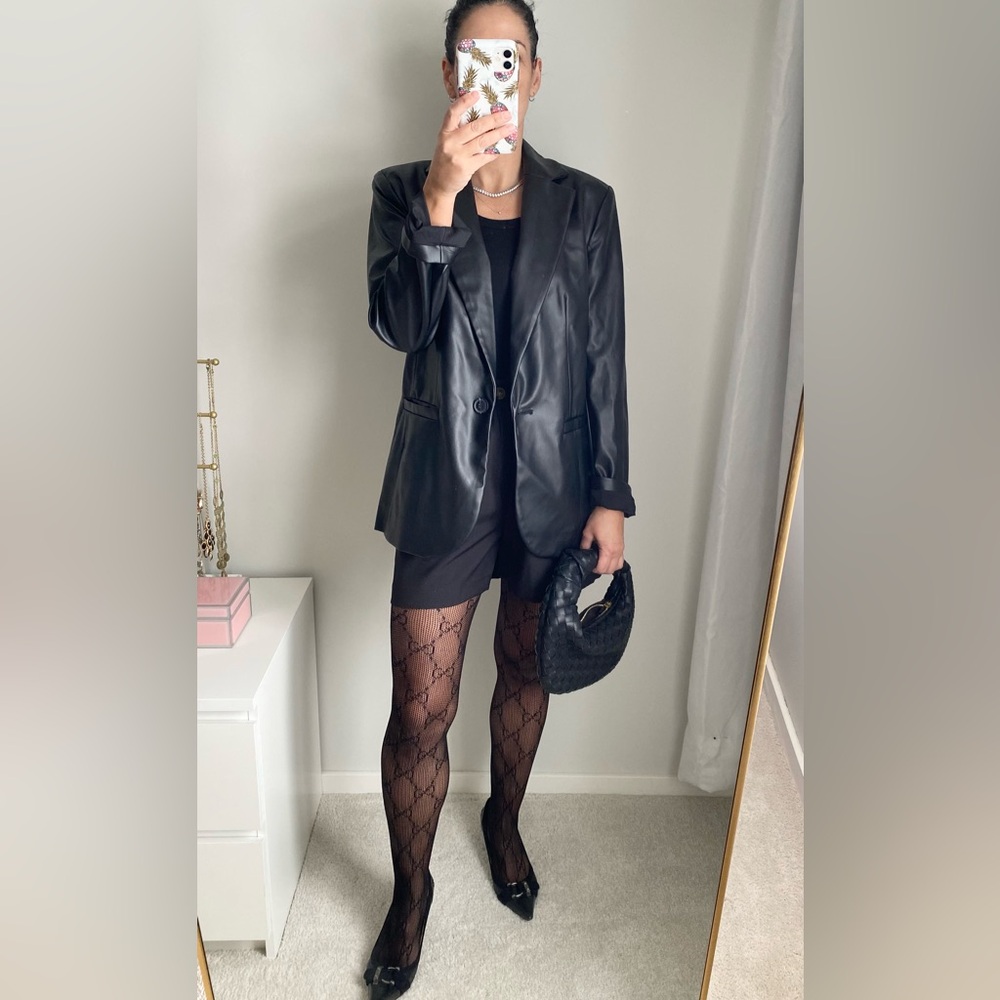 Vegan Leather Black Boyfriend Blazer XS